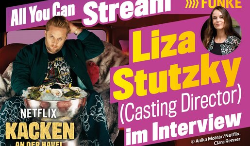 Das Plakat der Netflixserie "Kacken an der Havel" neben der Podcast-Gästin Liza Stutzky | © Netflix/TVDIGITAL